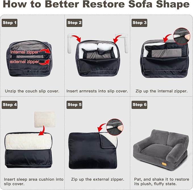 Dog Couch Bed, Cat Bed for Indoor Cats, Calming Pet Sofa Puppy Sleeping Bed with Removable Washable Cover, Cute Dog Couch and Lounge Chair for 45lbs Cats & Small Medium Dogs(Dark Gray)