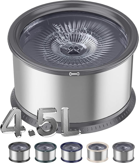 4.5L/1.2Gal Dog Water Bowl, No Spill Stainless Steel Slow Water Bowl for Medium Large Dogs, Large Capacity Splash Proof Slow Drinking Water Bowls with Anti-Slip Mat for Mess Drinkers, Gray