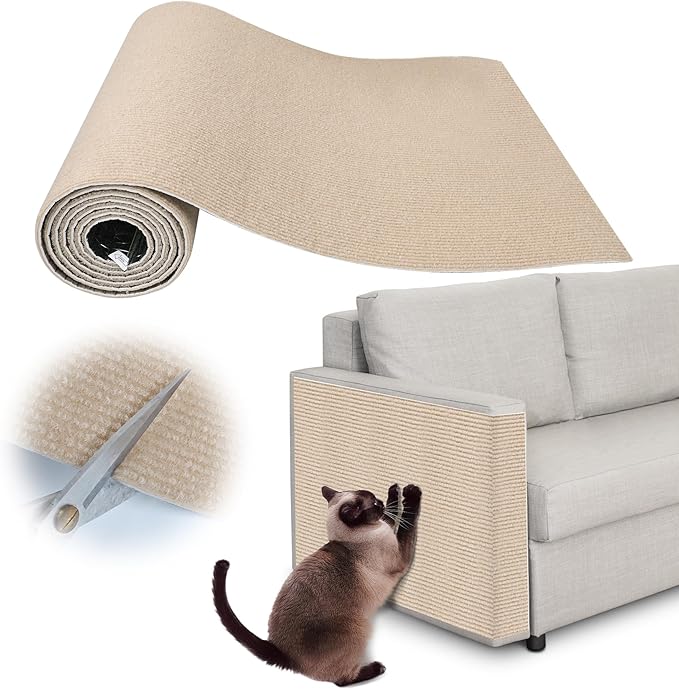 Cat Scratch Furniture Protector - 118" x 15.8" Trimmable Self-Adhesive Furniture Protectors from Cats, DIY Climbing Couch Protector for Scratch Post Cat Tree Replacement Indoor (Khaki)