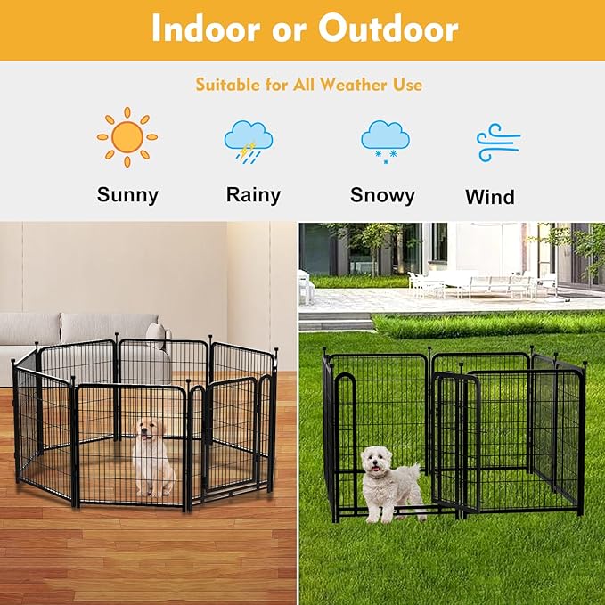 56 in(H) Dog Fence Outdoor for Yard，Wide Door Low Threshold, Decorative Garden Fence Panels, 10 Panels Total 22.1 Ft(L)，No Dig Fencing for Dogs, Black