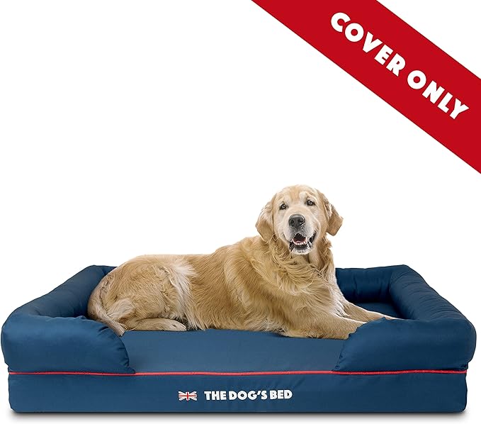 The Dog's Bed Replacement Outer Cover ONLY (Outer Cover ONLY - NO Bed, NO Waterproof Inner) for The Dog's Bed, Washable Oxford Fabric, Extra Large (Blue with Red Piping UK Embroidery Flag)