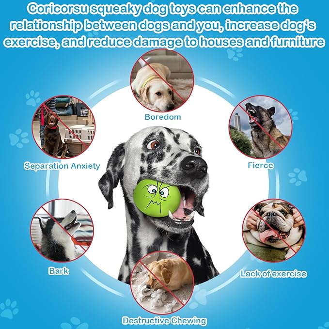 3.14" Squeaky Dog Toys Funny Smile Face Chewing Latex Rubber Soft Fetch Play Interactive Squeaky Dog Balls for Puppy Small Medium Pet Dog (6PCS)