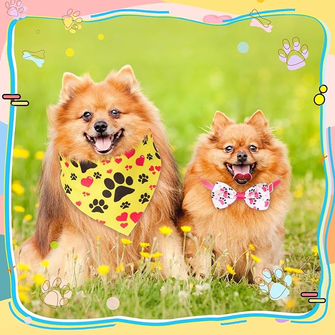 108 Pcs Dog Bandanas Bulks Bone Paw Adjustable Bow Ties for Dogs Washable Bowknot Reversible Triangle Scarf Kerchief for Large Small Medium Pet Cat Holiday Grooming Outfit