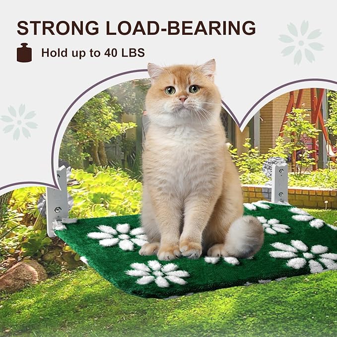 Cat Window Perch, Foldable Cat Window Hammock with Cute 3D Textured Flower Cover and Strong Suction Cups, Cordless Window Seat Bed for Indoor Cats (Green Flower, Large)