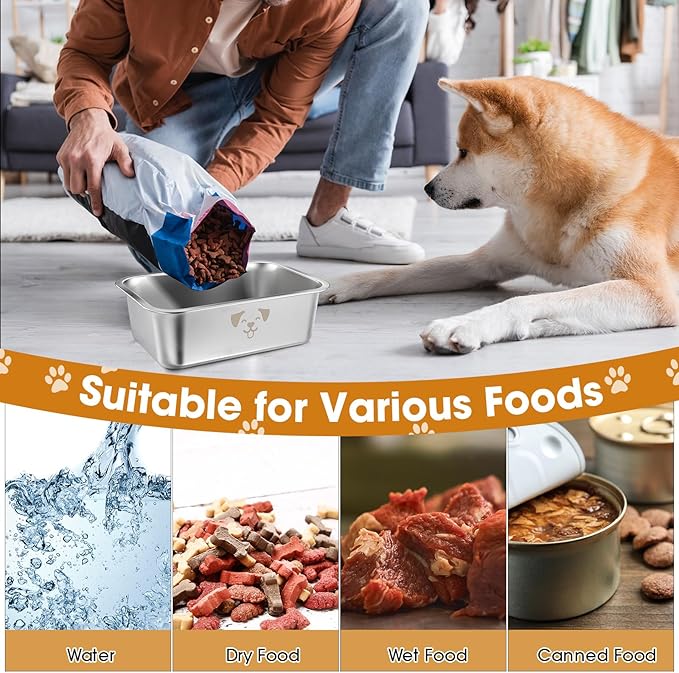 Sweetude 4 Pcs Stainless Steel Dog Bowls Bulk High Capacity Metal Dogs Food and Water Bowls for Large Dogs Pets(Silver,0.85 Gallon)