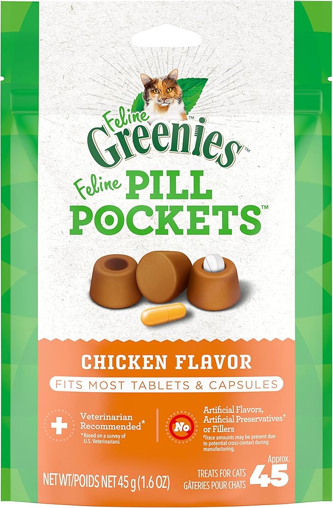 Greenies Feline Pill Pockets for Cats Natural Soft Cat Treats, Salmon Flavor, 1.6 oz. Pouch (45 Treats)