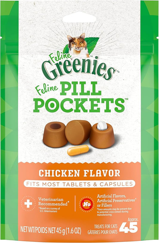 Greenies Feline Pill Pockets for Cats Natural Soft Cat Treats, Salmon Flavor, 1.6 oz. Pouch (45 Treats)