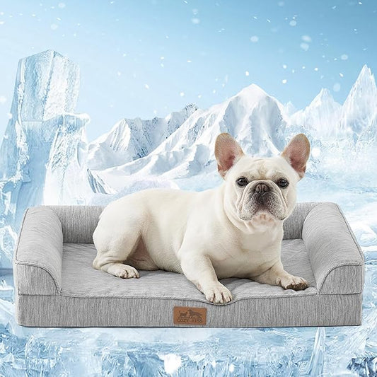 Cooling Dog Bed, Orthopedic Foam Dog Bed with Sides, Removable Washable Cover & Waterproof Lining and Nonskid Bottom, Comfortable Pet Beds for Small Dogs, Grey (30" L x 20" W x 6" Th)