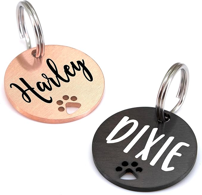 Ultra Joys Dog Tags Personalized for Pets - Hollow Paw Custom Pet ID Tag - Engraved Dog Tag for Small, Large Dogs - Small Round in Rose