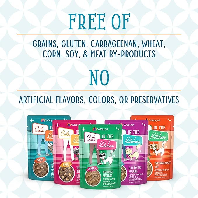 Weruva Cats in The Kitchen Slide N' Serve Grain-Free Natural Wet Pate Cat Food Pouches, Meowiss Bueller, 3oz Pouch (Pack of 12)