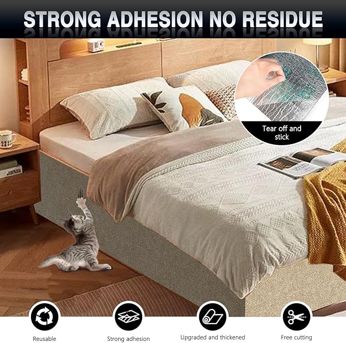 2Pack Total 78.7"x15.8" Cat Scratch Mat for Cat Couch Furniture and Wall Protector | Trimmable Self-Adhesive Carpet Climb Cat Scratcher for Covering Cat Tower and Replacement Pads (Khaki)