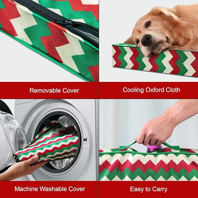 Outdoor Extra Large Dog Bed, Waterproof Dog Bed for Large Dogs, Egg Crate Foam XL Pet Bed with Removable Washable Oxford Cooling Cover, Stripe
