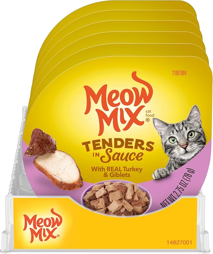 Meow Mix Tenders in Sauce Wet Cat Food, Turkey & Giblets, 2.75 Ounce Cup (Pack of 12)