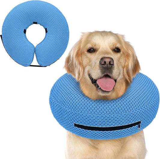 Supet Inflatable Dog Cone Collar for Dogs to Stop Licking, Dog Donut Collar After Surgery, Soft Pet Cone for Small Medium Large Dogs Blue 02 XL