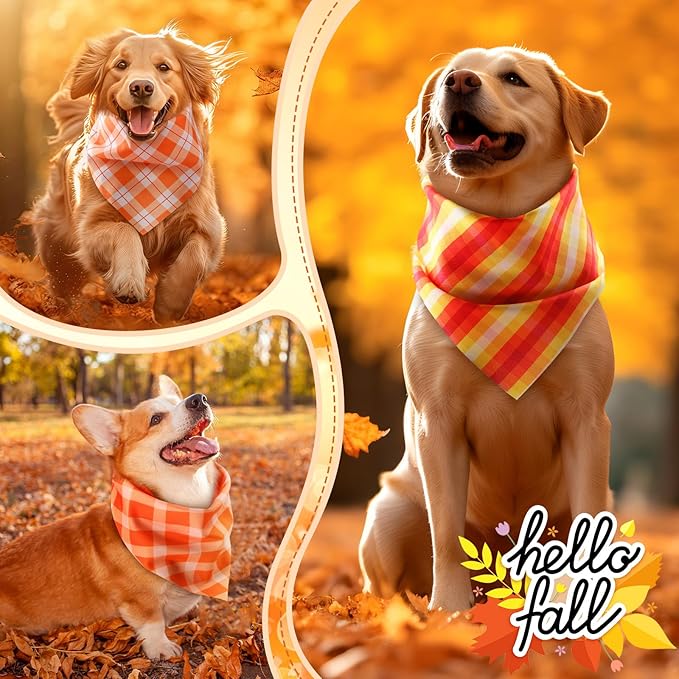 Weewooday 50 Pcs Thanksgiving Fall Dog Bandanas Bulk Plaid Bandanas for Dogs Autumn Soft Doggie Bibs Triangle Scarves for Small Medium Large Pet Costume(Plaid Pattern, 31.5 x 21.7 X21.7 Inch)