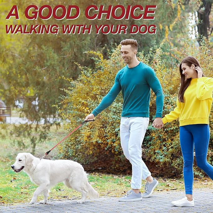 Red 4FT Dog Leash for Large Dogs Night Walking Reflective Heavy Duty Chew-Resistant Nylon Leash with Padded Handle and 360° Swivel Clip Strong for Medium to Large Breeds