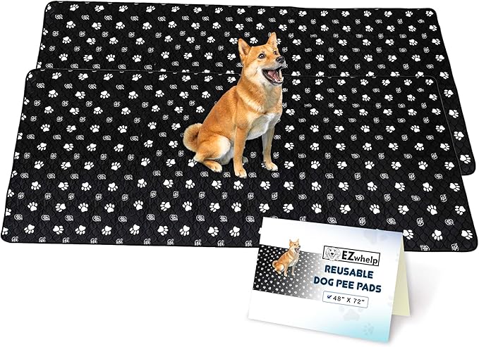 EZwhelp Reusable Dog Pee Pads, Washable Waterproof Mats for Dog Potty Training or Whelping Pads, 48x72 Inch, 2 Pack