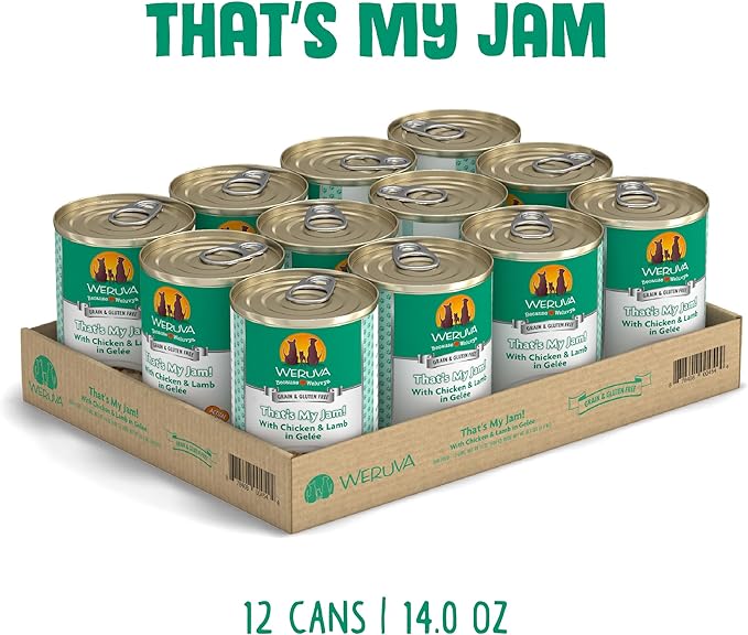 Weruva Classic Dog Food, That's My Jam! with Chicken & Lamb in Gelée, 14oz Can (Pack of 12), Green