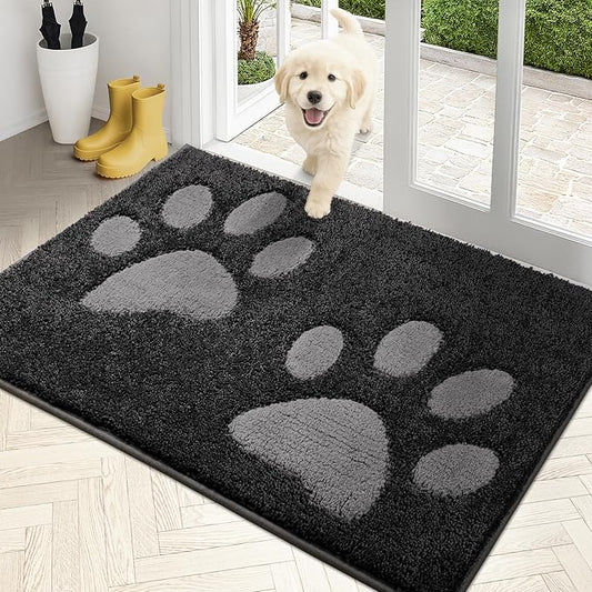 PURRUGS Dirt Trapping Door Mat 32" x 47", Non-Skid/Slip Machine Washable Microfiber Entryway Rug, Dog Doormat, Super Absorbent Welcome Mat for Muddy Wet Shoes and Paws, Charcoal