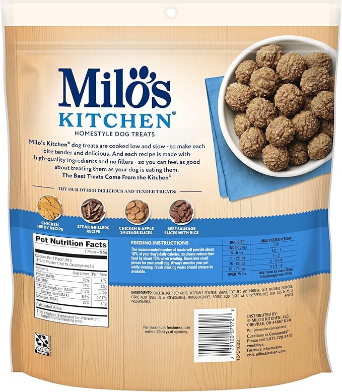Milo's Kitchen Homestyle Dog Treats, Chicken Meatballs, 28 Ounce, High Protein, No Artificial Flavors