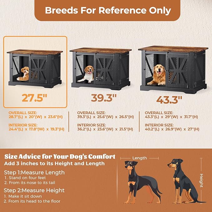 VOPEAK 27.5" Small Dog Crate Furniture, Chew Resistant Dog Crate for Puppy Dogs, Heavy Duty Small Dog Crate Dog Kennel Indoor with Double Doors, Wooden End Table for Bedroom Living Room, Black