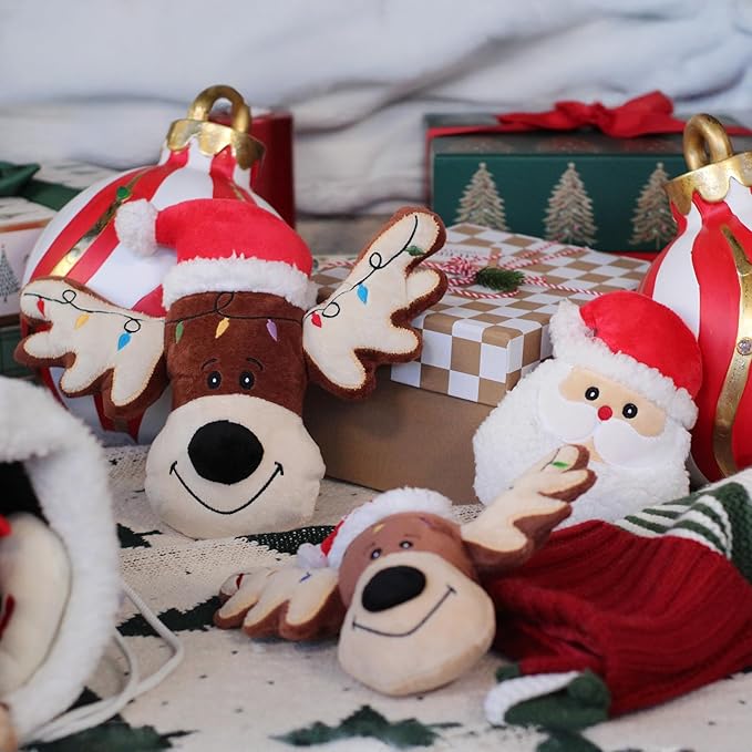 Giftable World Holiday Plush Pet Toy Fun for Christmas Designs with Squeaker Dog Chew Toy (9" Santa Cookie w/Squeaker)