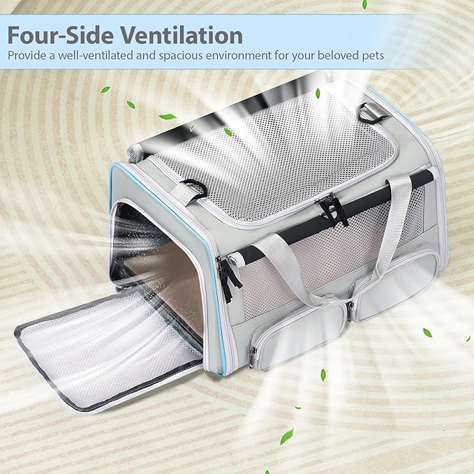 Cat, Dog Carrier for Pets up to 15 lbs, Soft-Sided Collapsible Pet Carrier with Upgraded Sturdy Base, Privacy Curtain and 2 Storage Bags, Cat Bag for Medium Cats and Small Dogs