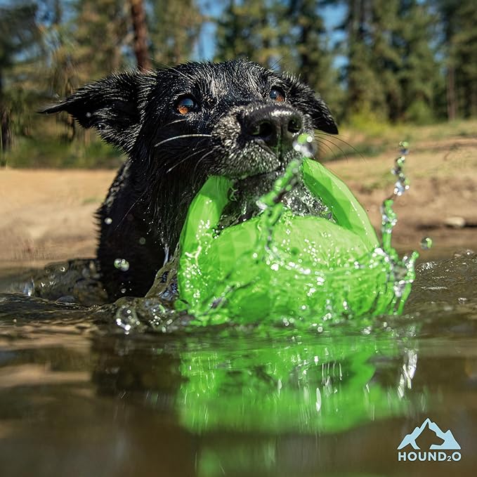 Playology Hound2O Dog Toys | Squeaky Tug Ball Toy for Tug of War | Green Floating Outdoor Toy - Easy to Clean and Made from Non Toxic Materials