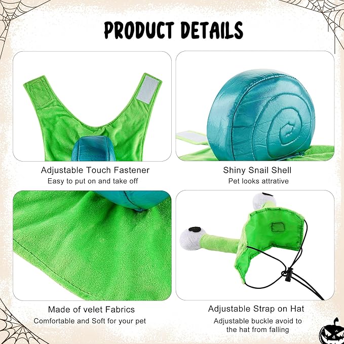 Mogoko Funny Dog Cat Snail Costumes, Pet Halloween Christmas Cosplay Dress, Adorable Green Snail Pet Costume (L Size)
