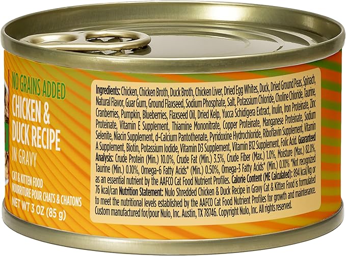 Nulo Chicken & Duck Grain-Free Shredded Wet Canned Cat Food, 3 Ounce (Pack of 24)