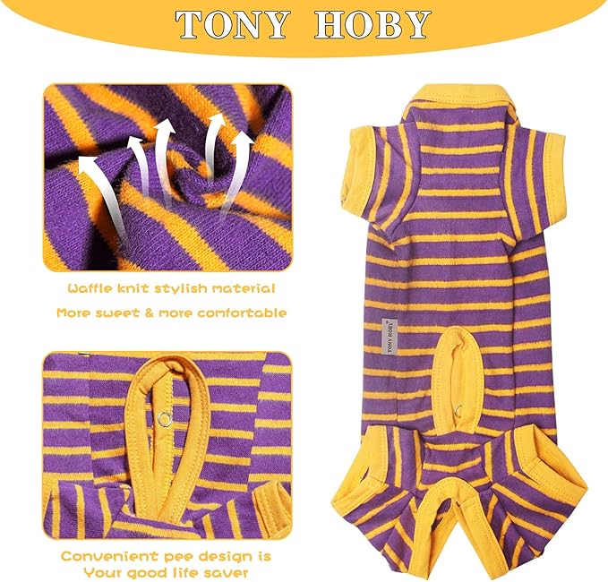 TONY HOBY Dog Pajamas, Male Dogs Warm Pajama with Thermal, Dog Jumpsuit Pajamas for Small Medium Dogs (Purple&Yellow, Boy, XXL)