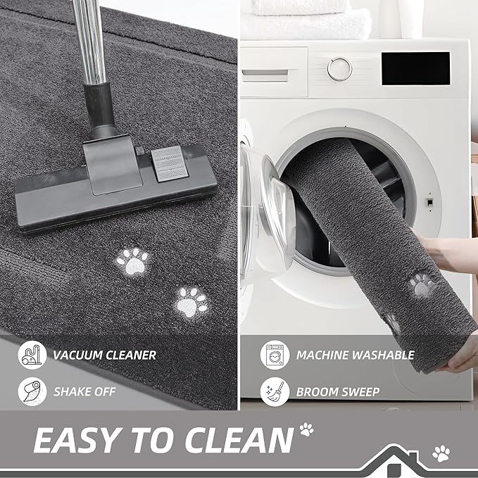 BEQHAUSE Dog Door Mat for Muddy Paws 36"x60" Dirt Trapper Absorbent Doormat Non Slip Entryway Rugs Washable Stain Resistant Welcome Floor Mat Soft Low-Profile for Front Back Door, Dark Grey