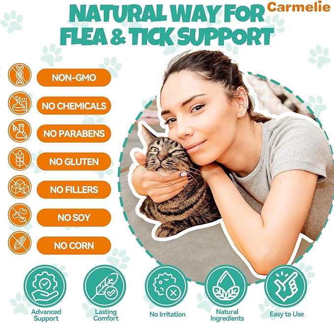 Flea and Tick Support for Cats, Natural Cat Flea Liquid Drops, Flea & Tick Supplement with Vitamins & Fish Oil for Cats - All Breeds, Kittens to Senior Cat - Chicken Flavor