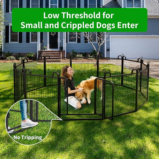 Dog Playpen Outdoor 24 Piece Panels Heavy Duty Dog Fence 32" Height Anti-Rust with Doors Portable for RV Camping Yard, Total 54FT, 227 Sq.ft, Snowy Black