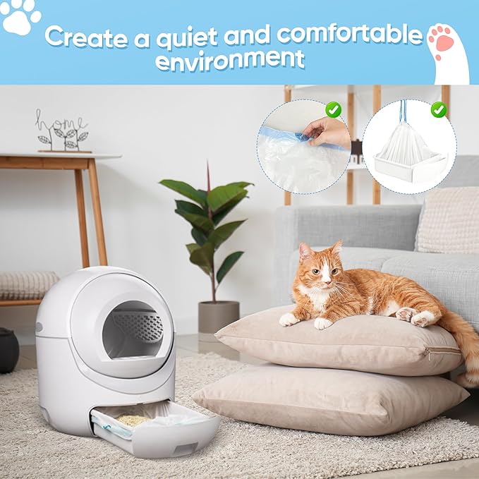 120 Count Cat Litter Box Liners for Robot 3 & 4 Heavy Duty Waste Drawer Liners, Automatic Self-Cleaning Litter Box Replacement Bags, 22 pound Capacity