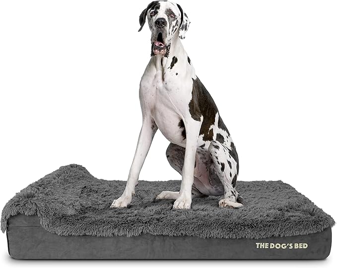 The Dog’s Bed Orthopedic Headrest Dog Bed XXL Grey Fur 54x36, Memory Foam, Pain Relief: Arthritis, Hip & Elbow Dysplasia, Post Surgery, Lameness, Veterinary Approved, Waterproof Washable Cover