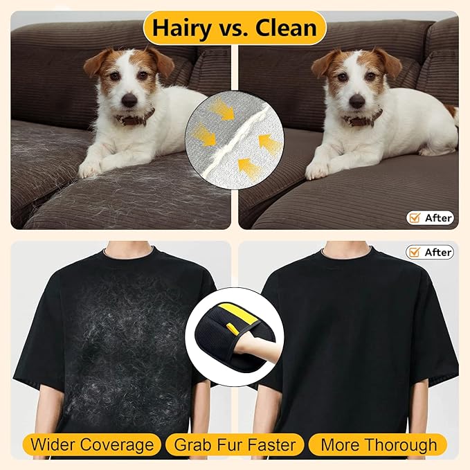 2 Pack Electrostatic Pet Hair Removal Gloves, The Magic Brush Pet Hair Remover Glove for Cats & Dogs, Massage Grooming & Hair Remover, Reusable Hair Removal Tool for Couch, Carpet, Car Seat & Clothing