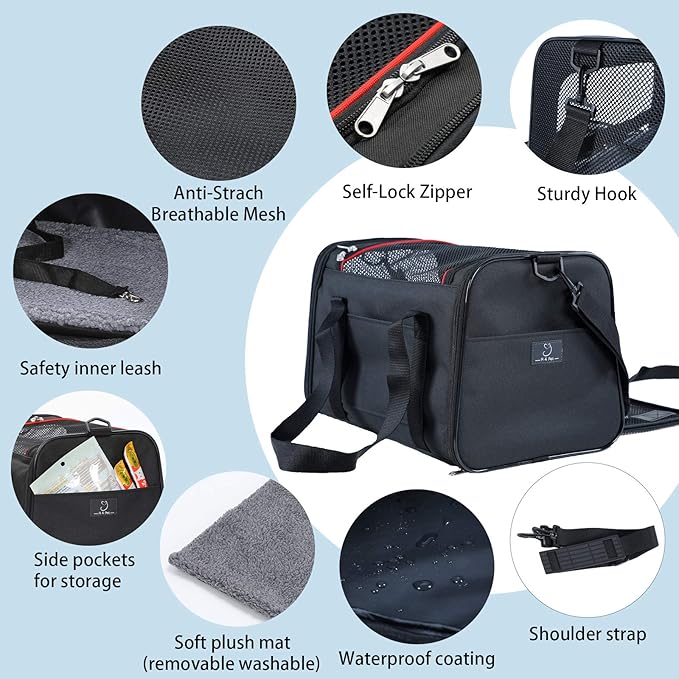 A4Pet Airline Approved Cat Carrier Dog Carriers, Soft-Sided Portable Pet Travel Washable Carrier for Puppy