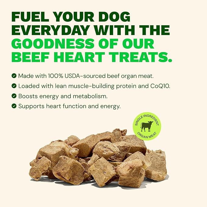 Get Joy Freeze Dried Superfood 100% Beef Heart Dog Treats, 4 Ounce Bag, Single Ingredient Organ Meat, High Protein, Heart Health, Energy, Muscle Repair, Grain Free & Gluten Free, Made in USA