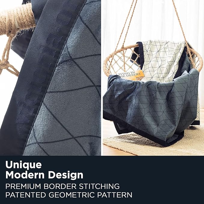 Waterproof Dog Blanket for Bed – 90x90 Inch King/Queen Size – Pet Hair Resistant Blanket for Small to Large Dogs – Washable, Leakproof, Reversible Bedspread for Bed Protection – Blue/White