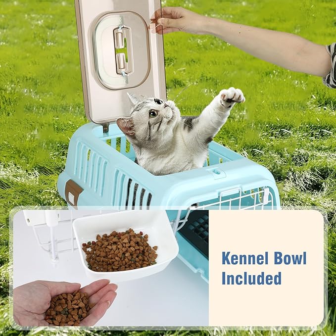 Hard-Sided Plastic Dog and Cat Kennel,Two-Door Pet Carrier, Plastic Wire Door, Top or Front Loading,Pets up to 22LBS,Fully Breathable, Perfect for Traveling/Hiking/Camping/Veterinary Visits