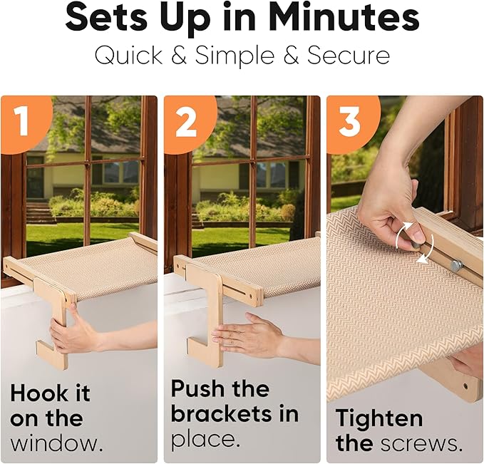 FUKUMARU Cat Window Perch, Transformable Cat Hammock for Windowsill and Floor, Cats Window Bed for Large Cats and Kittens, Reinforced Wood and Metal Frame, Easy to Adjust & Assemble Pet Pech Beds