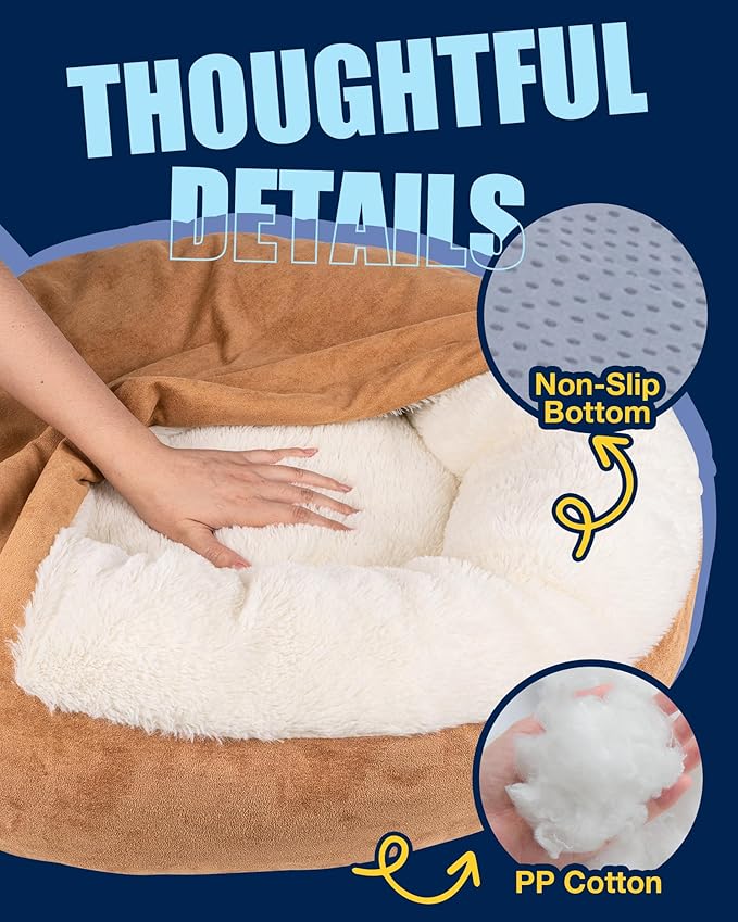 Pet Soft Small Dog Bed Cat Bed with Cover Cave - Round Calming Dog Beds Washable Cuddler Puppy Beds for Small, Medium Dogs and Cats (Khaki, 24")