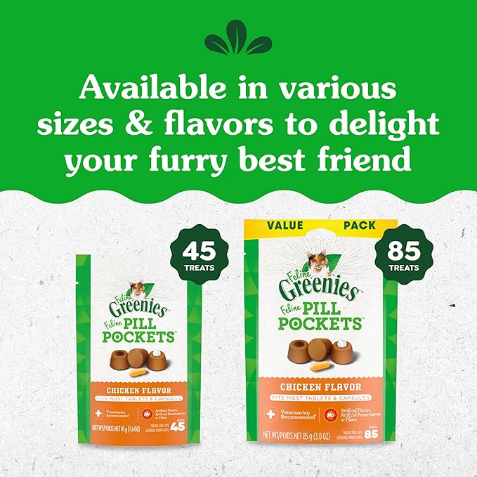 Greenies Feline Pill Pockets for Cats Natural Soft Cat Treats, Salmon Flavor, 1.6 oz. Pouch (45 Treats)