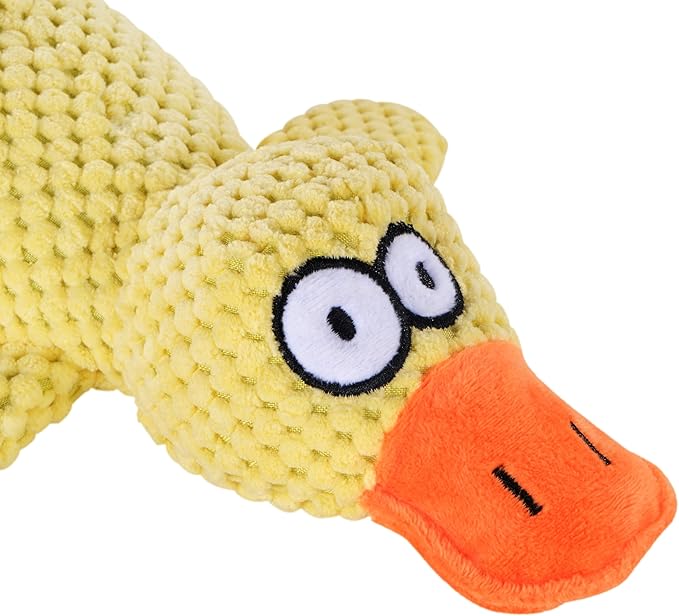 Tamu style Calming Yellow Duck Dog Toy – 11 Inch, Plush, Squeaky, Silly Face, Composite Fabric, Embroidered Eyes for Small and Medium Dogs