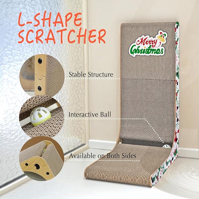 Cardboard Cat Scratcher, 23.6 Inch L Shaped Vertical Cat Scratching Board, Wall-Mount Cat Scratchers for Indoor Cats (Colorful, 2pcs)