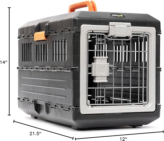USA Pet Carrier & Crate 35" - Premium Collapsible Design for Medium Cats and Dogs - Portable Kennel for Indoor/Outdoor - 360° Ventilation & Hard Plastic Wall Protection (Orange Handle, Small)