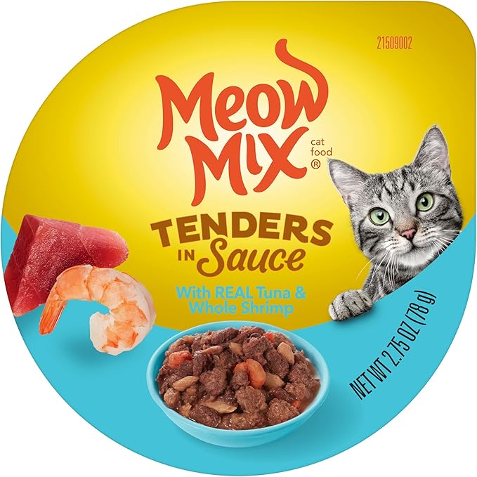Meow Mix Tenders in Sauce Wet Cat Food, Tuna & Shrimp, 2.75 Ounce Cup (Pack of 48)