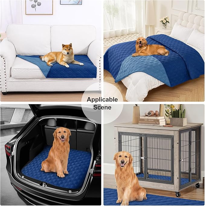 Smiry Waterproof Dog Blanket, 82x102 Inch Soft Pet Bed Cover Reversible, Washable Sofa Couch Furniture Protector for Small Medium Large Dog Puppy Cat, Navy/Blue