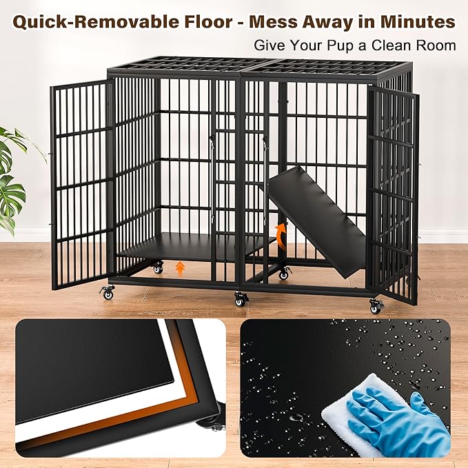 VERIFURTY 54 Inch Heavy Duty Dog Crate for Extra-Large Dogs with Self-Locking Latch, Escape-Proof Steel Kennel Indoor, XXL Large Double Door Metal Pet Cage with Wheels, Great Dan